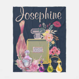 Perfume flessen roze flacon personaliseren fleece deken