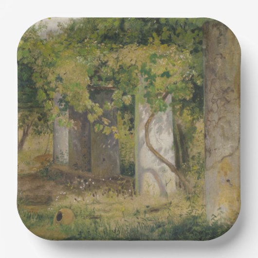 Pergola met wijndruiven (wijngaard) papieren bordje (Voorkant)