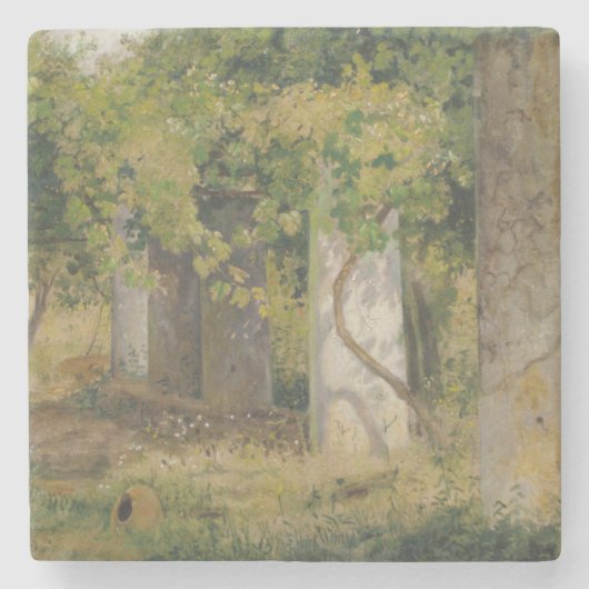 Pergola met wijndruiven (wijngaard) stenen onderzetter (Voorkant)