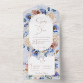 Peri Blue Boho Bloemen & Grassen Diner All In One Uitnodiging (Binnen)
