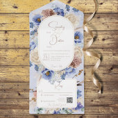 Peri Blue Boho Bloemen & Grassen QR Code All In One Uitnodiging