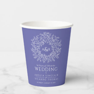 Peri blue paarse handgetekende bladmonogram bruilo papieren bekers