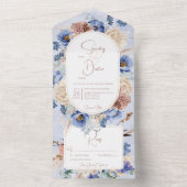 Peri Boho Flowers Grass All in One Wedding Invite Uitnodiging (Binnen)
