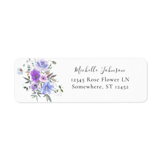Peri & Paarse Floral Return Address Label (Voorkant)