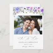 Peri & Paarse Floral sla de Datum Foto op Save The Date (Voorkant / Achterkant)