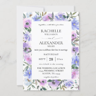 Peri & Paarse Floral Wedding Kaart