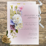 Peri White Mauve Floral Modern Wedding Invitation Kaart<br><div class="desc">Dit ontwerp is voorzien van een eenvoudige, zachte zijkant, losse boeket van periwinkle blauw, stoffige reuzenroze, roomroze crème, roze roos, zachte gele bloemen en botanische groen op een zacht roze blauwe ovale en witte achtergrond. Het is delicaat en elegant, modern maar met een gevoel. Creëer door Simply Farmhouse Press maakt...</div>