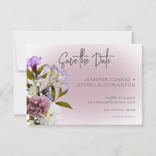 Peri White Mauve Floral Modern Wedding Save The Date (Voorkant)