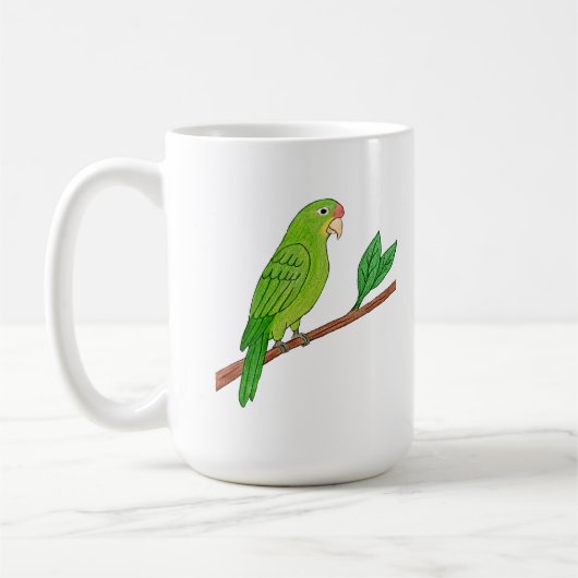 Perico verde del trópico koffiemok (Links)