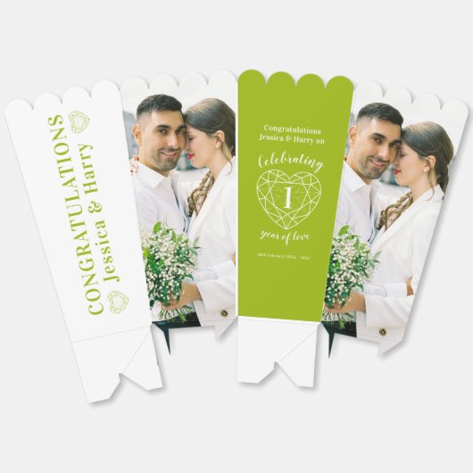 Peridot 1e trouwdag groen twee foto's bedankdoosjes (Ongevouwen)