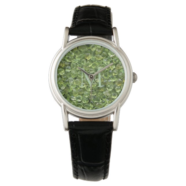 Peridot Birthstone Monogram Persoonlijke naam Horloge (Voorkant)