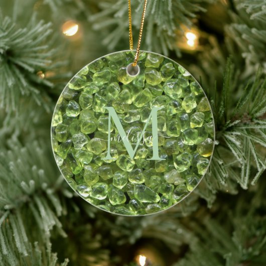 Peridot Birthstone Monogram Persoonlijke naam Keramisch Ornament (Boom)