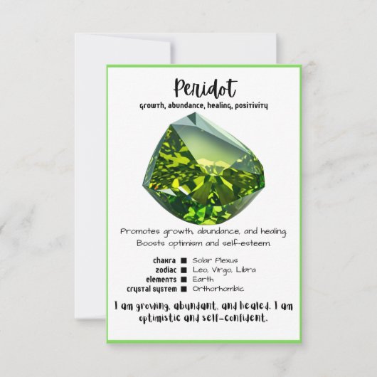 Peridot Crystal Betekenis Kaart (Voorkant)