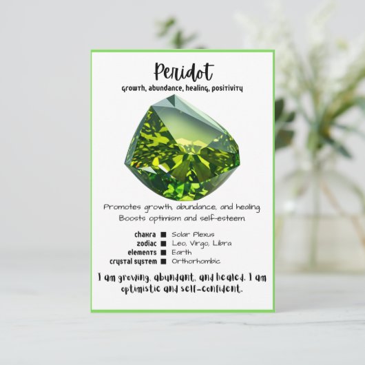Peridot Crystal Betekenis Kaart (Staand voorkant)