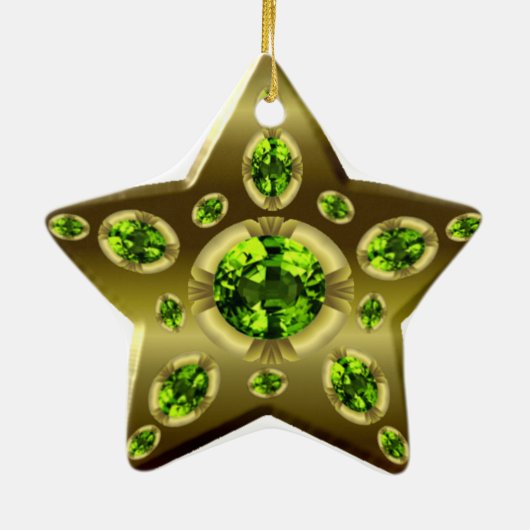 Peridot Faux Stone on Gold Star Xmas Ornament (Achterkant)