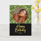 Peridot Geboortesteen Gouden Script Foto Verjaarda Kaart (Gele Bloem)