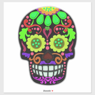 Peridot Green and Black Colorful Sugar Skull Sticker