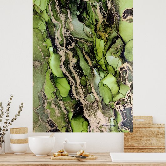 Peridot Green Black Gold Agate Abstract Poster (Keuken)