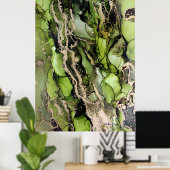 Peridot Green Black Gold Agate Abstract Poster (Thuiskantoor)