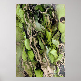 Peridot Green Black Gold Agate Abstract Poster