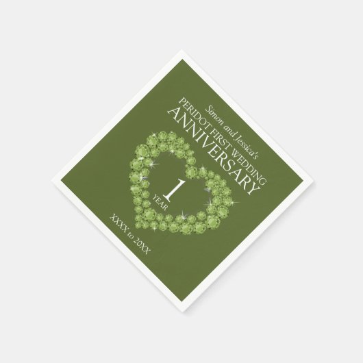 Peridot groen 1e trouwdag hart custom servet (Hoek)