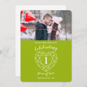 Peridot hart 1e verjaardag 1 jaar foto uitnodiging (Voorkant / Achterkant)