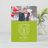 Peridot hart 1e verjaardag 1 jaar foto uitnodiging (Staand voorkant)