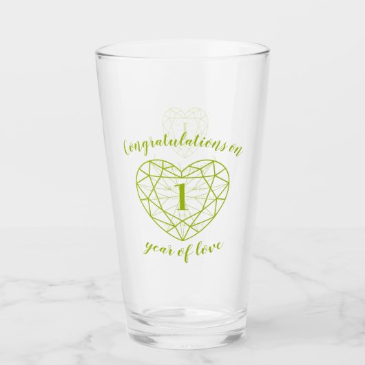 Peridot jubileum 1 jaar liefde aangepaste boodscha glas (Voorkant)