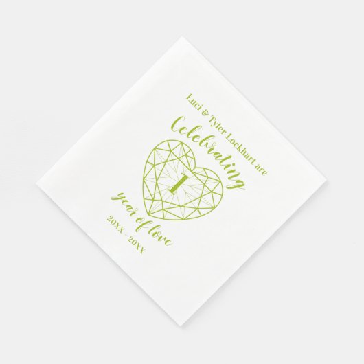 Peridot jubileum 1 jaar liefde groene servetten (Hoek)