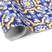 💙 perinekruid, blauw en geel Azulejos Cadeaupapier (Rol Hoek)