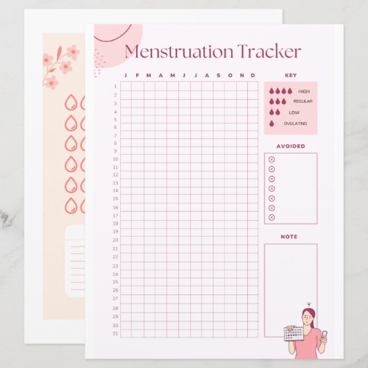 Periode voor het trackerpapier voor vrouw (Voorkant / Achterkant)