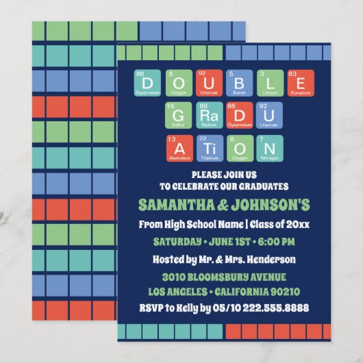 Periodic Table Elements Double Graduation Party Kaart (Voorkant / Achterkant)