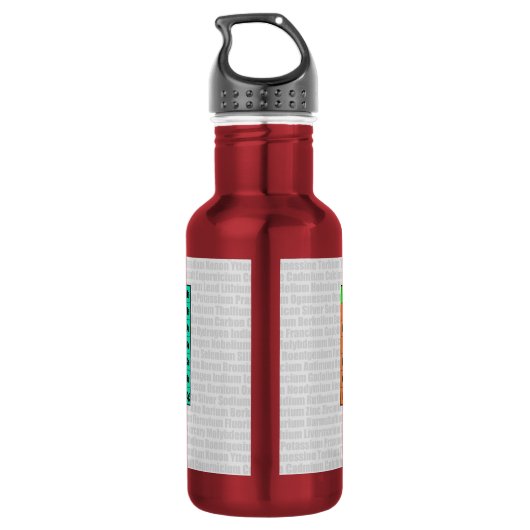 Periodiek overzicht van de elementen met achtergro waterfles  (Achterkant)