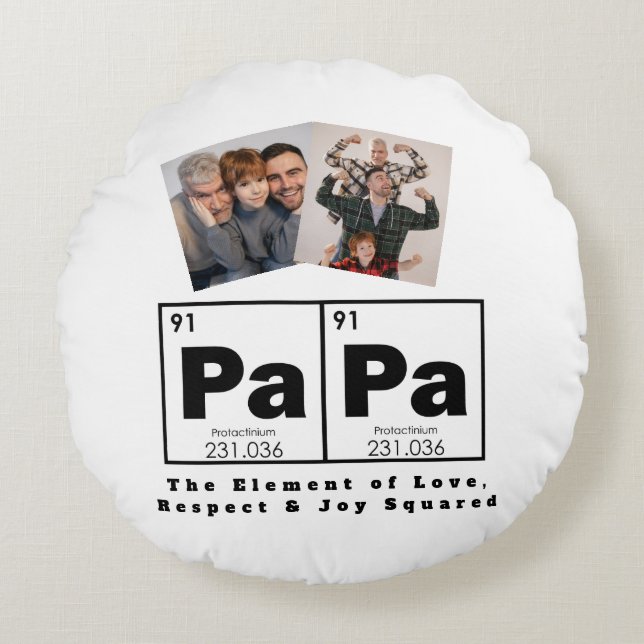 Periodiek Tafel Element van PAPA, Gift voor papa Rond Kussen (Voorkant)