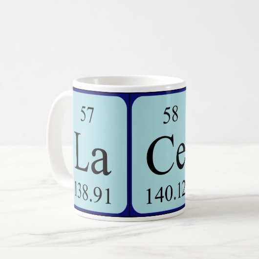 Periodieke Lacey-naam mok (Voorkant links)