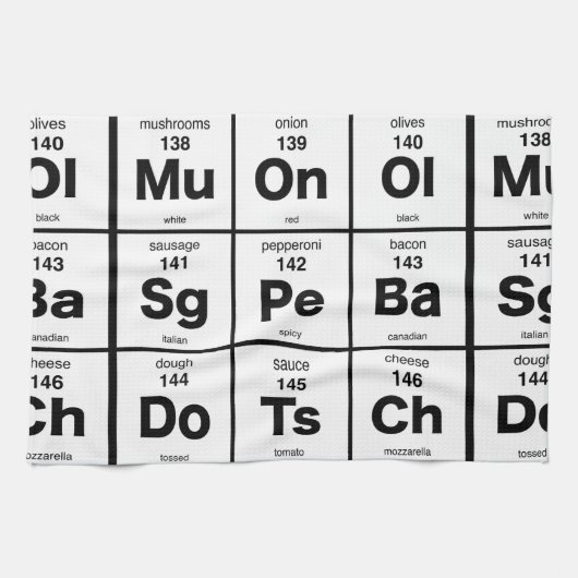 Periodieke Tabel der Pizza-bestanddelen Theedoek (Horizontaal)