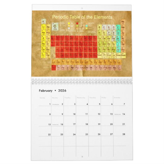 Periodieke tabel van de elementen kalender (Feb 2026)