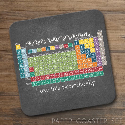 Periodieke tabel van het alkbord van elementen kartonnen onderzetters