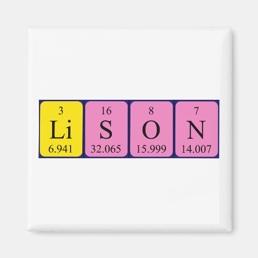 Periodieke tabelnaam Lison Magneet (Voorkant)