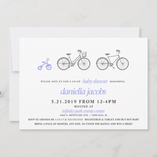 Periwinkle Bicycle Baby shower Kaart (Voorkant)