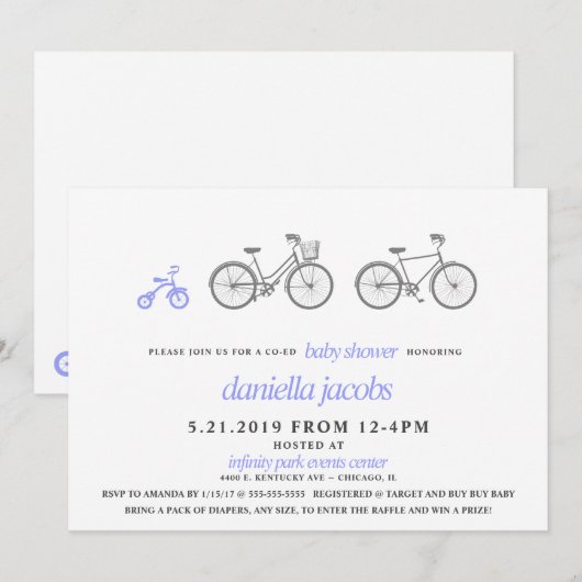 Periwinkle Bicycle Baby shower Kaart (Voorkant / Achterkant)