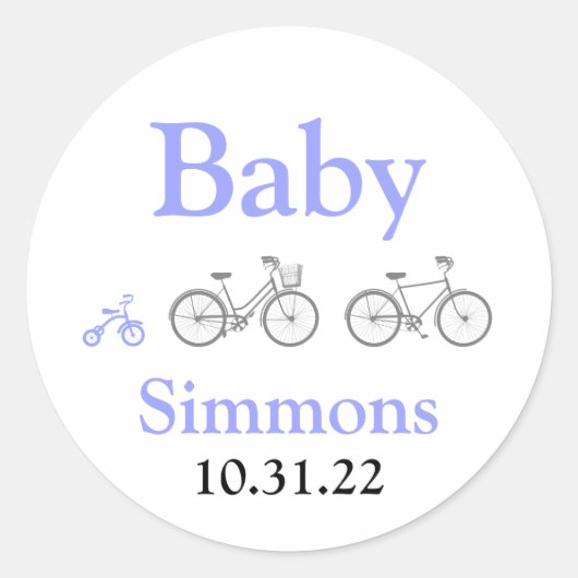 Periwinkle Bicycle Baby shower Ronde Sticker (Voorkant)
