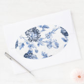 Periwinkle Blauw  Bloemen Toile No.5 Ovale Sticker (Envelop)