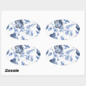 Periwinkle Blauw  Bloemen Toile No.5 Ovale Sticker (Vel)
