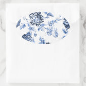 Periwinkle Blauw  Bloemen Toile No.5 Ovale Sticker (Tas)