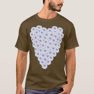 Periwinkle Blauw en Wit Bloemenhart Valentijnse  T-shirt
