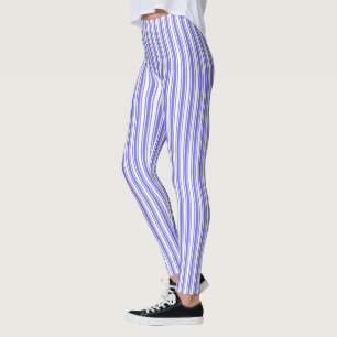 Periwinkle blauw en witte snoepjes strepen leggings
