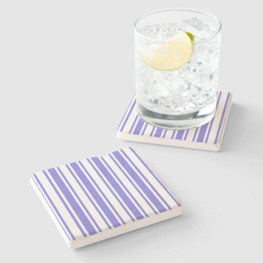 Periwinkle blauw en witte snoepjes strepen stenen onderzetter (Zijkant)