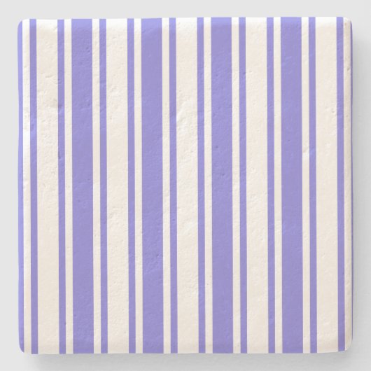 Periwinkle blauw en witte snoepjes strepen stenen onderzetter (Voorkant)
