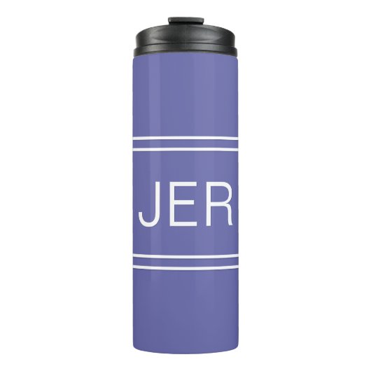 Periwinkle Blauw Modern Monogrammed Initialen Eenv Thermosbeker (Voorkant)